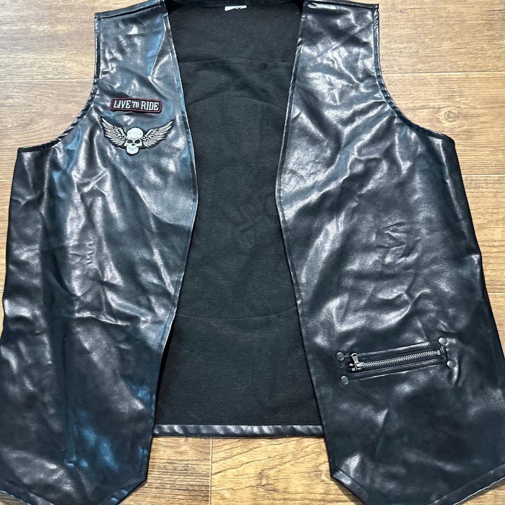 Leather Type Material Biker Graphic Vest Live To Ride Size Large